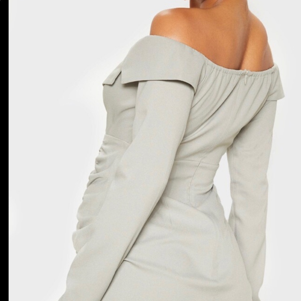 NEW PRETTYLITTLETHING Sage Khaki Bardot Ruched Detail Blazer Dress. Size 0 - Picture 2 of 10